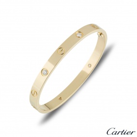 Cartier Yellow Gold Half Diamond Love Bracelet Size 18 B6035918